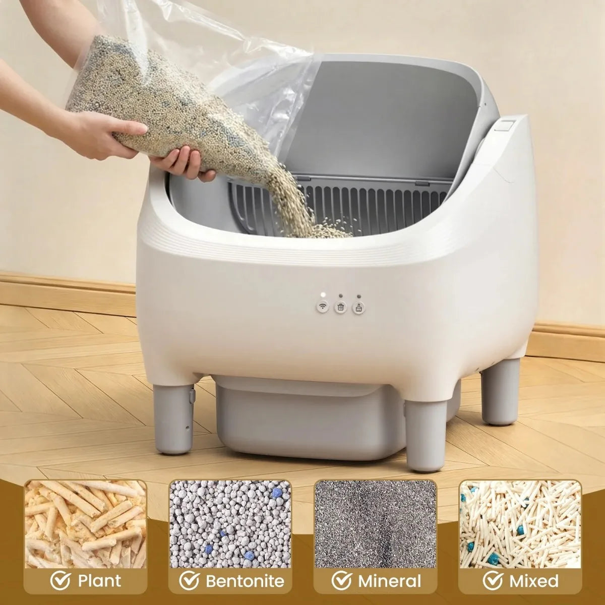 Self Cleaning Automatic Open Top Cat Litter Box Multiple Cats