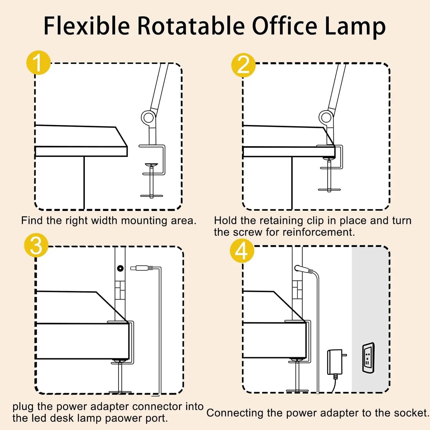LED Desk Lamp With Clamp And Flexible Swing Arm Dimmable