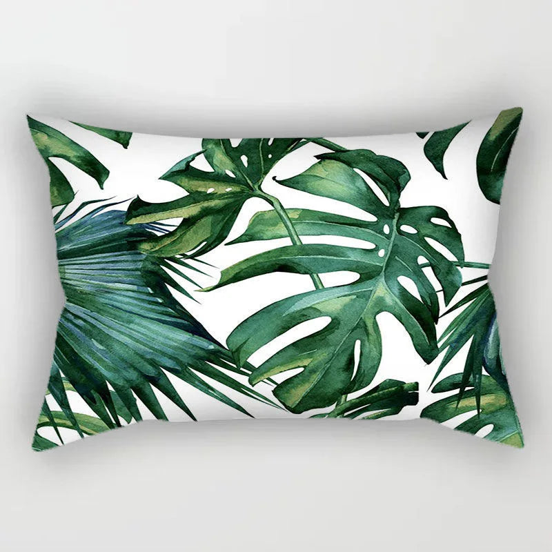 Tropical Polyester Cushion Cover Monstera Palm Leaf Pillowcase