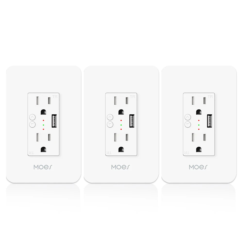 MOES Wifi Smart Wall Power Outlets Plug with 2 USB Socket Smart Life/Tuya APP Remote Control Anywhere Work Alexa Google Home