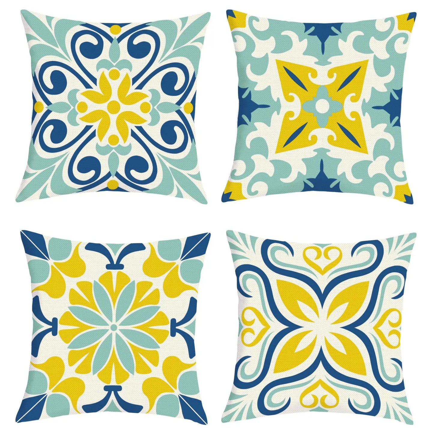 Mediterranean Tile Throw Pillow Covers Geometric Cushion Set