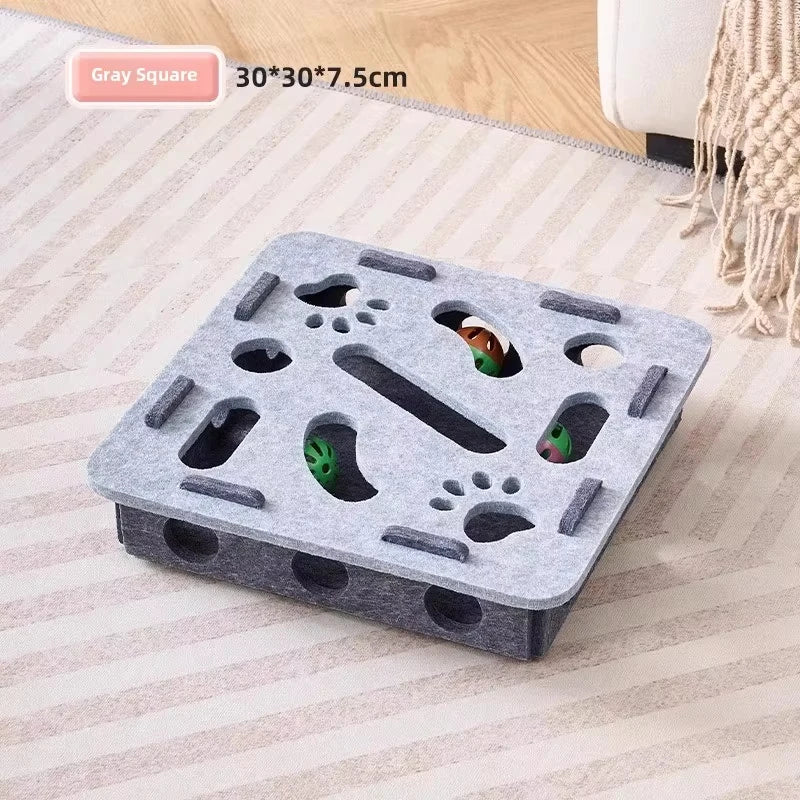 Cat Puzzle Toy Felt Box With Ball For Indoor Cats Entertainment