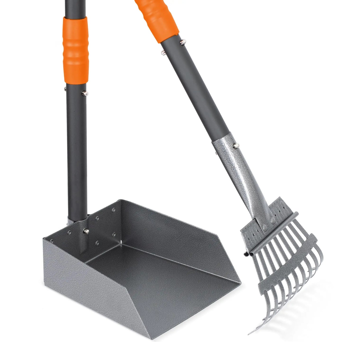Dog Pooper Scooper Tray And Rake Set With Stainless Handles