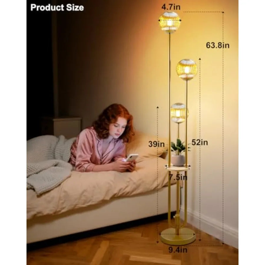 Glass Floor Lamp With Shelf 63 Inch Dimmable Mid Century