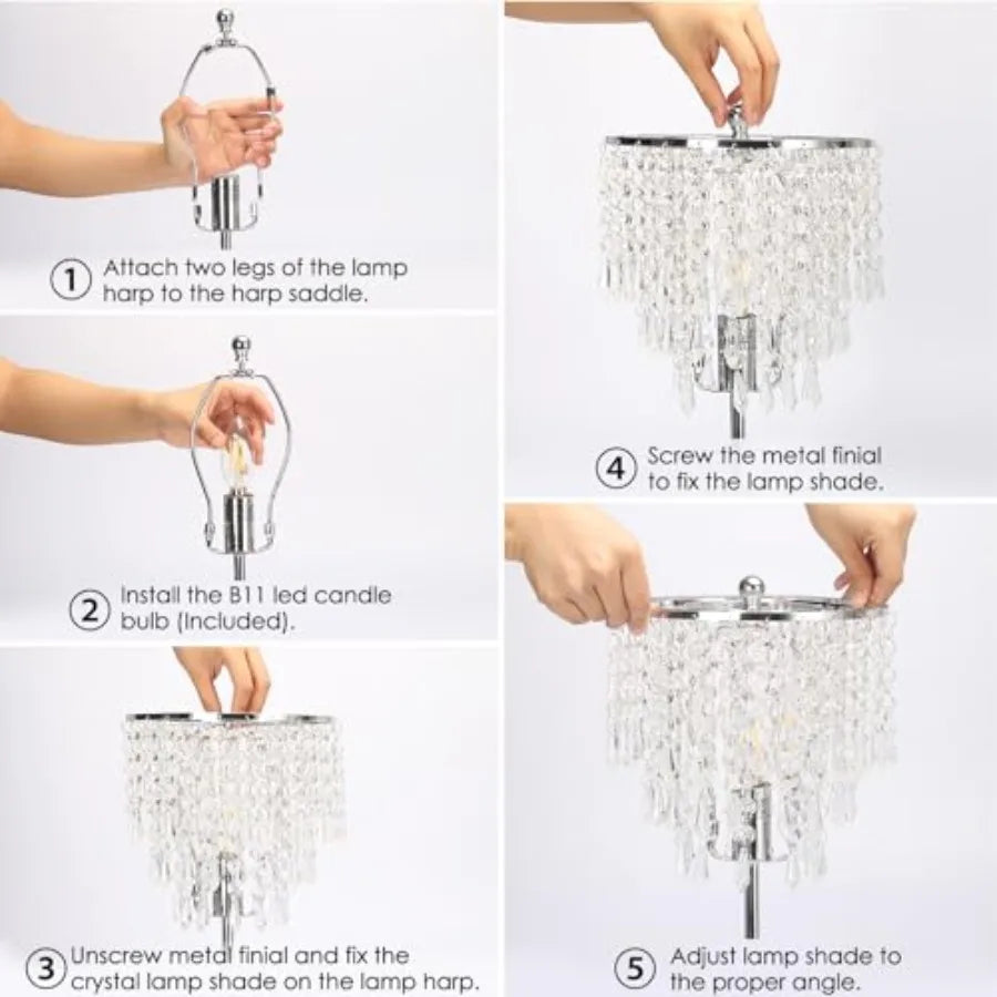 Crystal Table Lamp With USB Ports 3 Way Dimmable Bedside