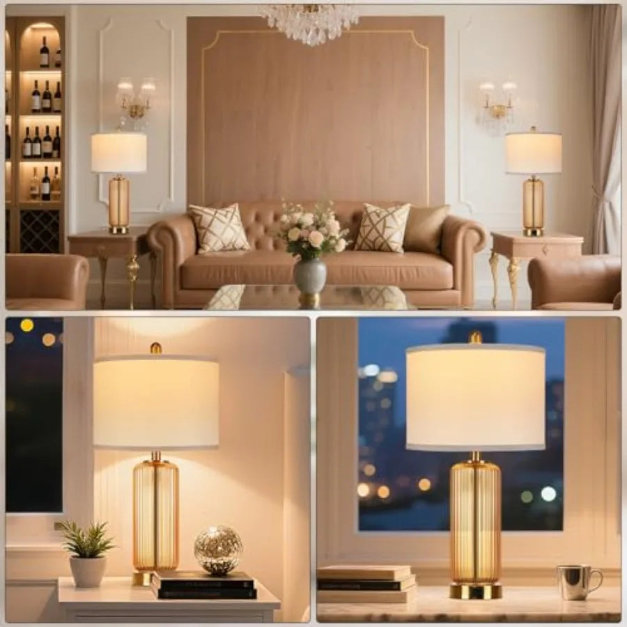 Table Lamps Set Of 2 With Touch Control 3 Way Dimmable Vertical Grained Glass