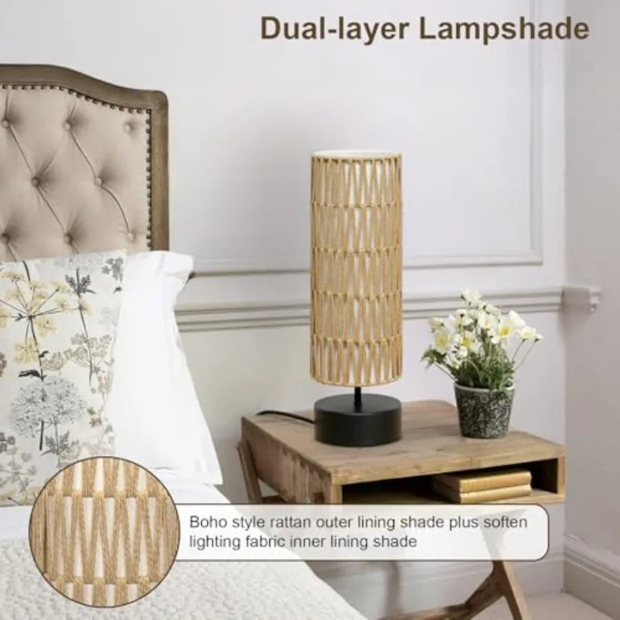 Rattan Table Lamp With Touch Control 3-Way Dimmable Bedside