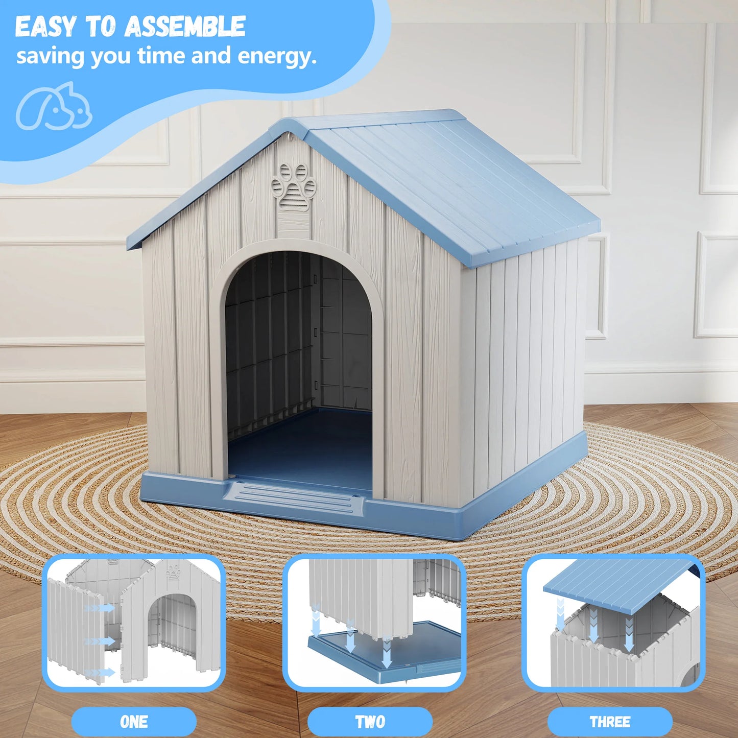 Weatherproof Plastic Dog House For Indoor Outdoor Pet Shelter