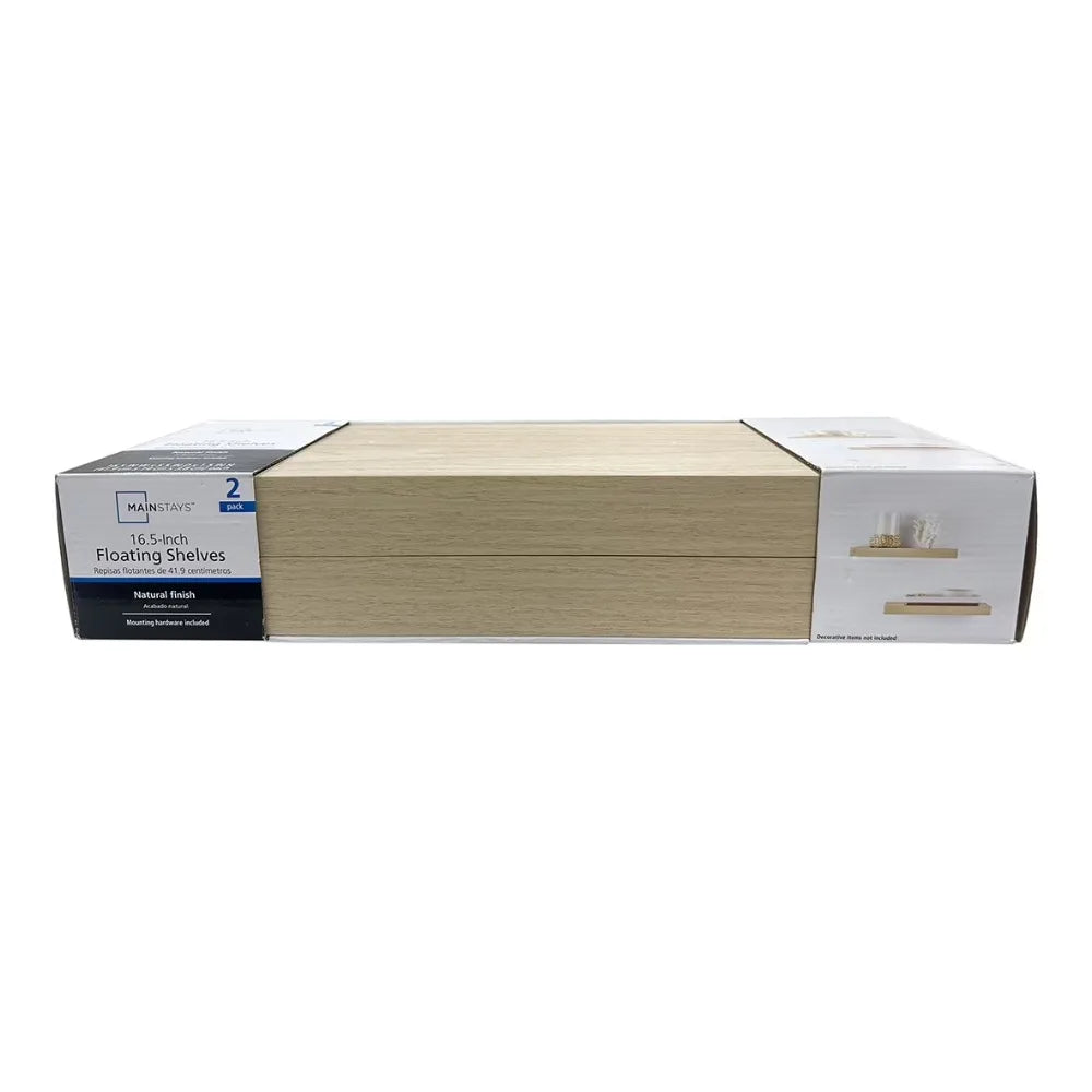 Natural Wood Floating Shelves Set Of 2 With Invisible Brackets