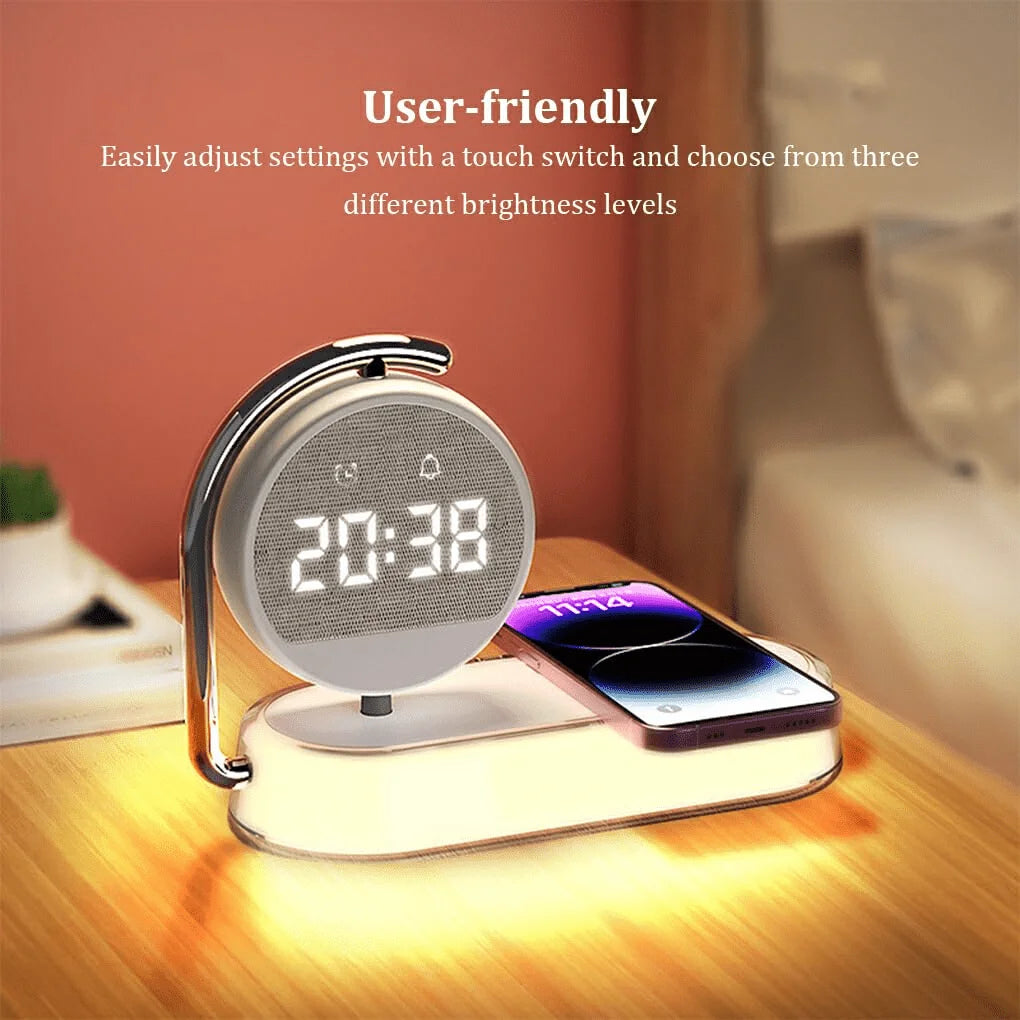 5-In-1 Alarm Clock Night Light With 15W Wireless Charger