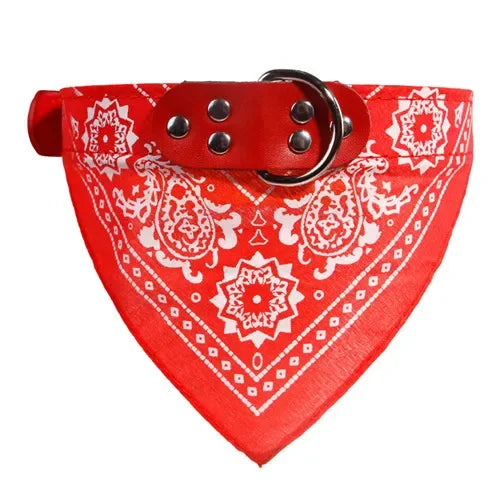 Leather Printed Adjustable Dog Bandana Collar For Pets