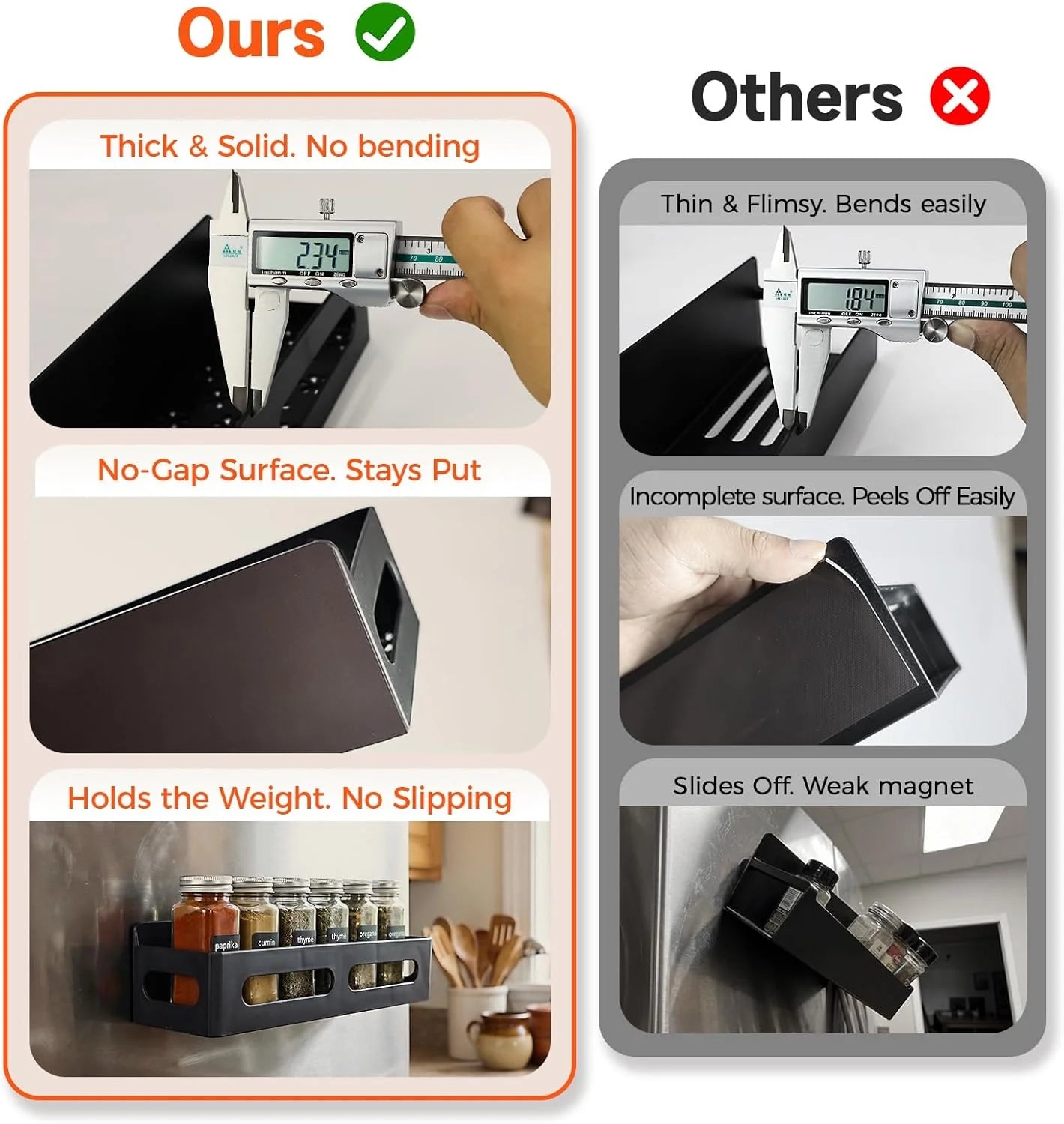 4-Pack Magnetic Spice Racks For Refrigerator With 4 Hooks