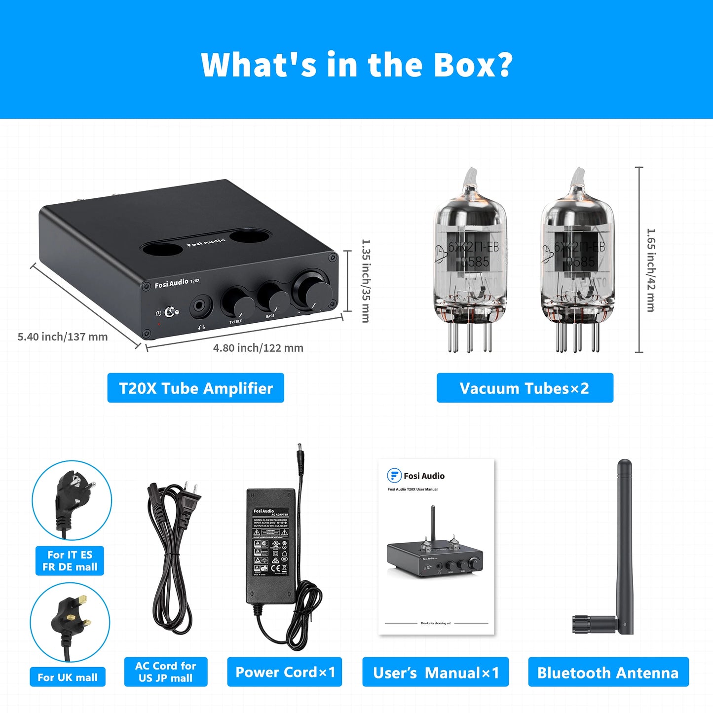 Fosi Audio T20X 100W Bluetooth Vacuum Tube Amplifier For Home Theater