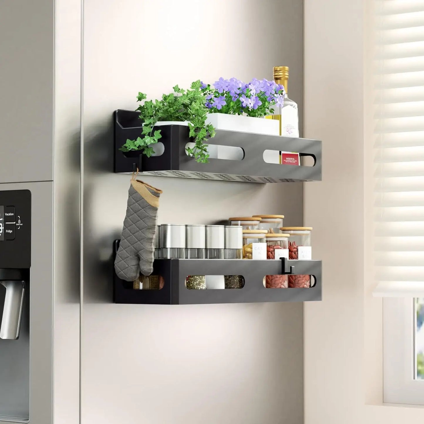 Magnetic Spice Rack For Refrigerator With 4 Strong Hooks