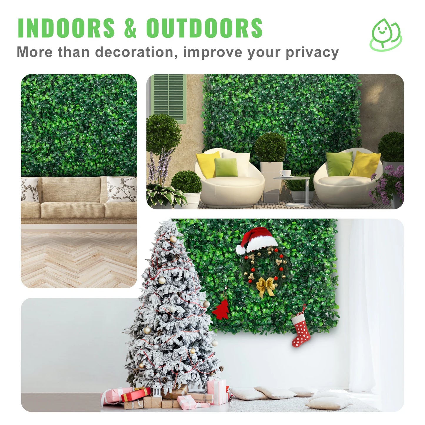 SucceBuy Boxwood Panels 12 Pack Artificial Hedge Wall Mat Backdrop