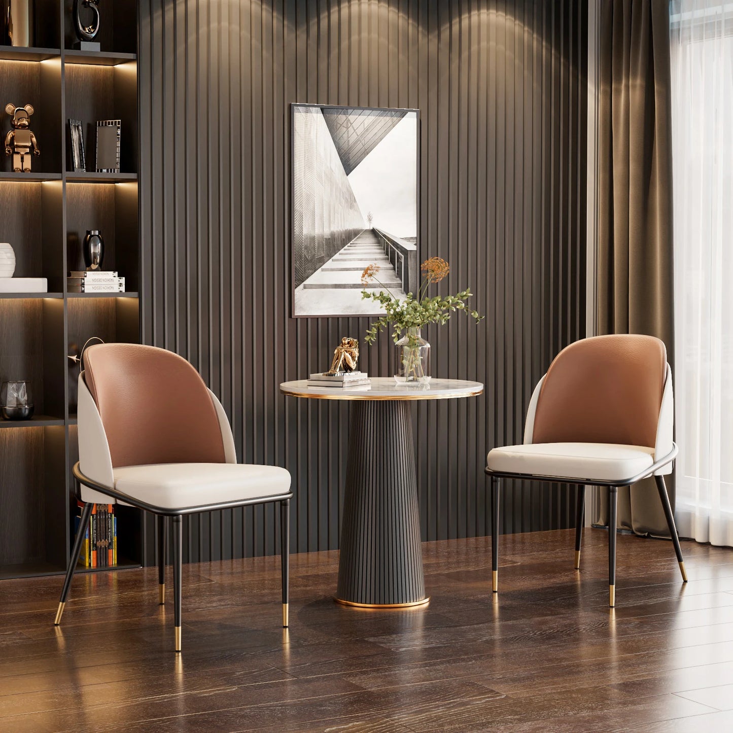 Modern Set 2 Upholstered Dining Chairs With Wood Back