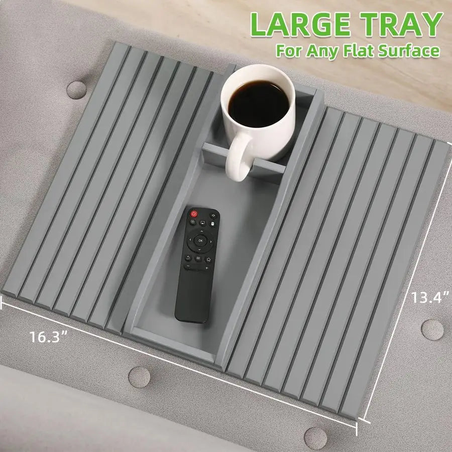 Portab Bamboo Couch Cup Holder Armrest Tray For Safe Drinks