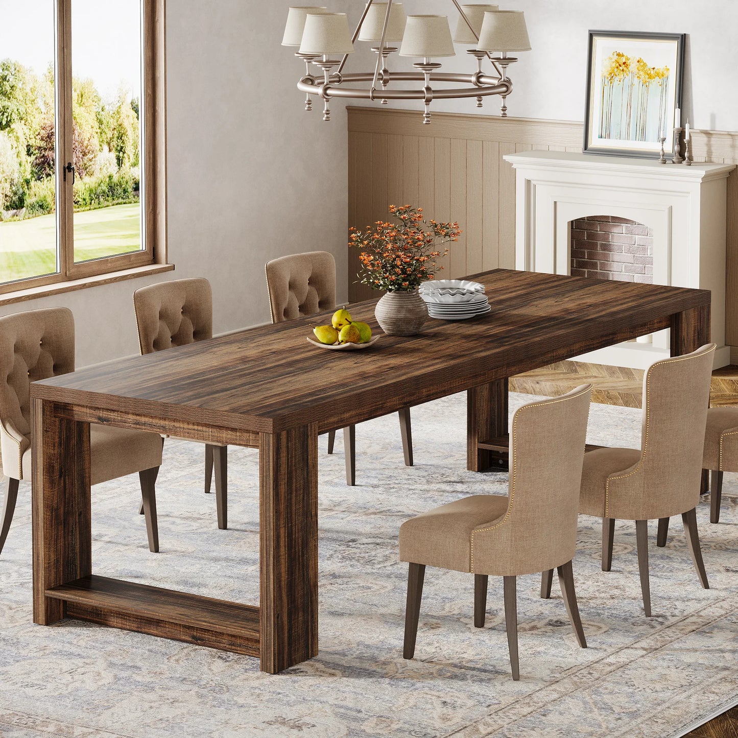 Tribesigns Modern Wood Dining Table With Pedestal Base Residential Furniture, No Chairs