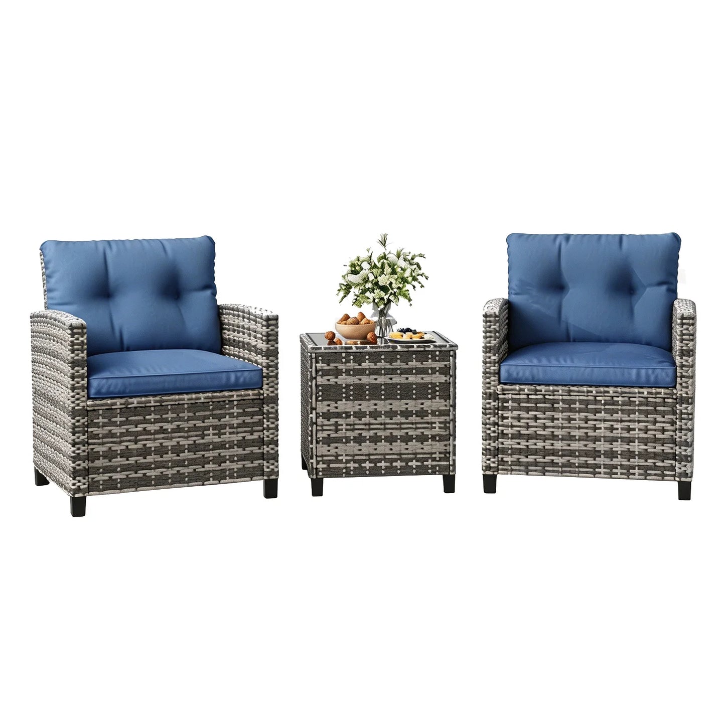HiMISS Outdoor Bistro Set 3 Piece Wicker Patio Furniture With Coffee Table