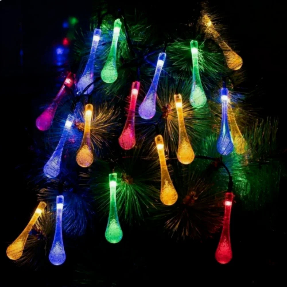 Solar Water Droplets LED String Lights For Outdoor Decor
