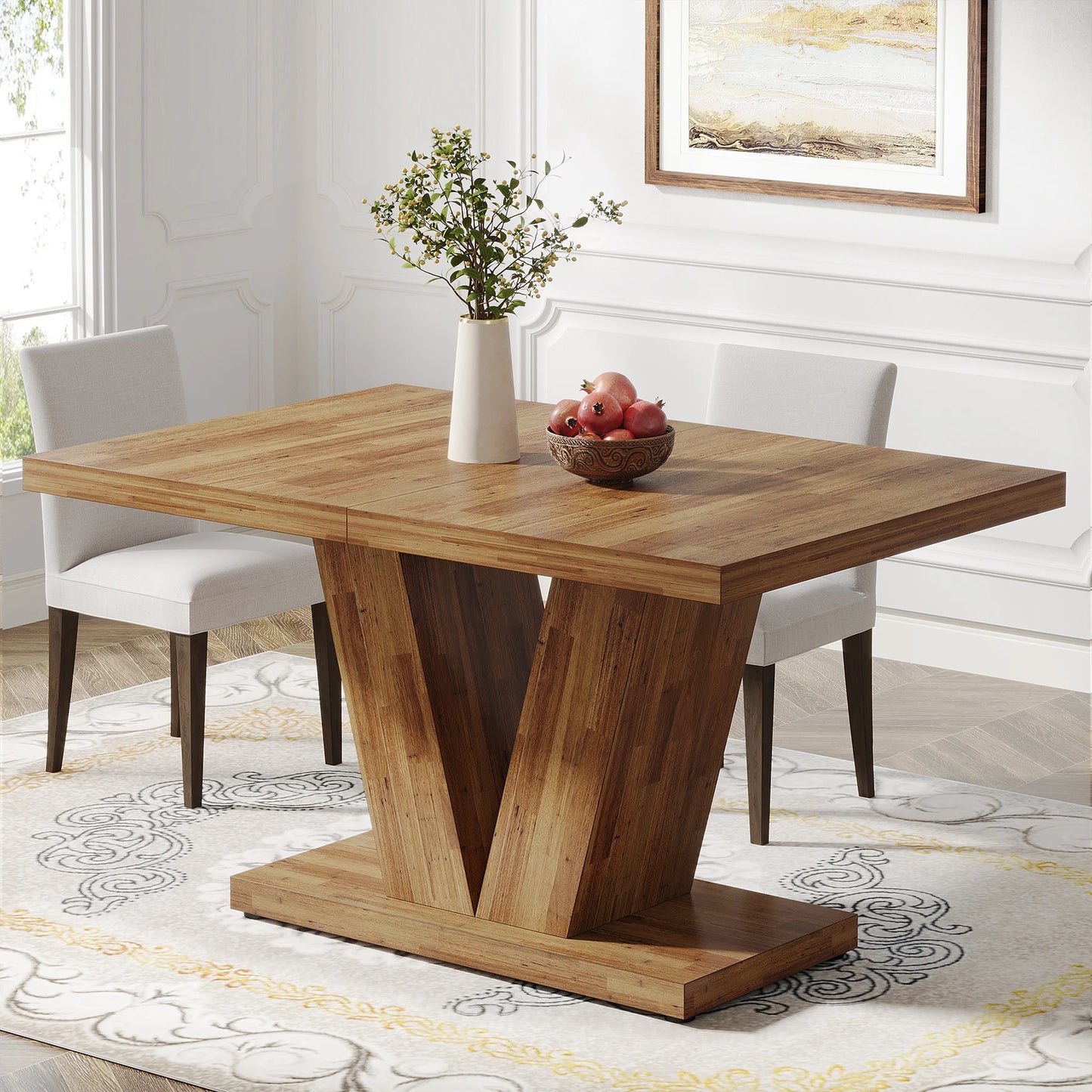 Tribesigns Farmhouse Wooden Dining Table With Heavy Duty Pedestal Kitchen, No Chairs