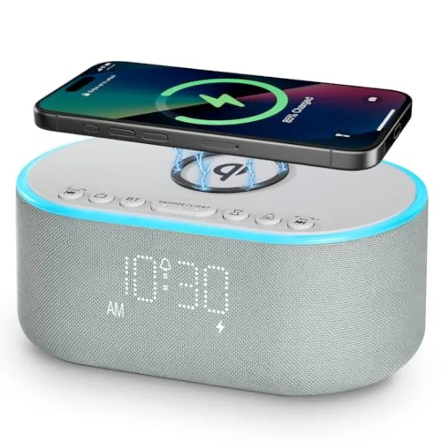 Wireless Charging Alarm Clock Radio With Qi Fast Charger 10W Dimmable Speaker