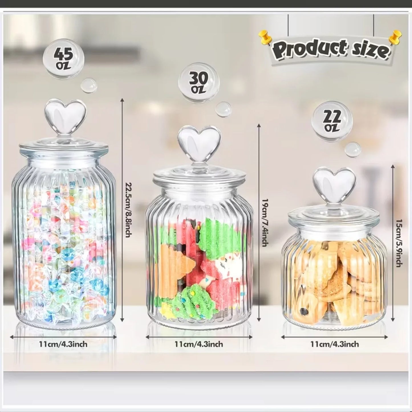 3 Pack Glass Storage Canisters Set Airtight Ribbed Jars