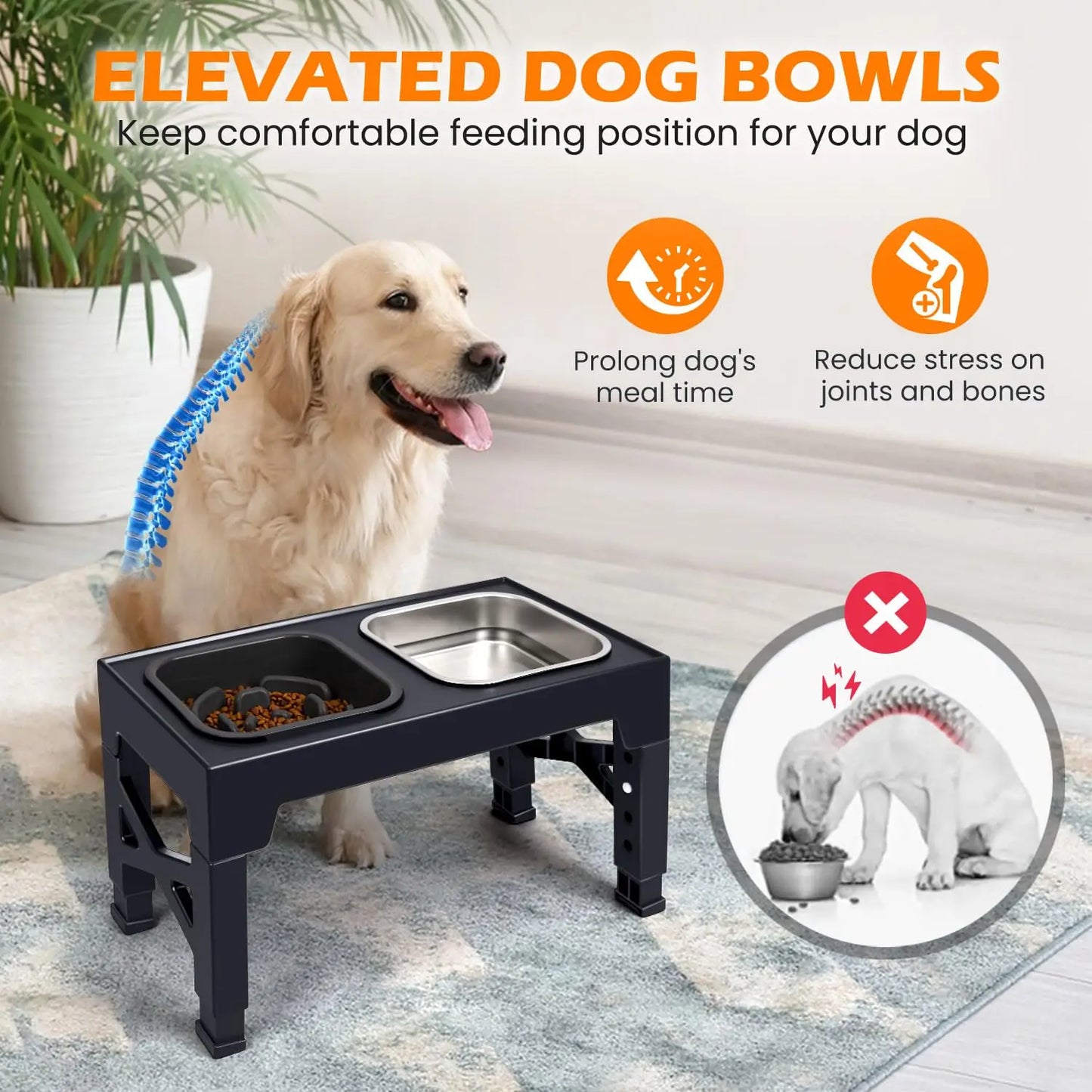 2 In 1 Elevated Slow Feeder Bowls With Foldable Stand