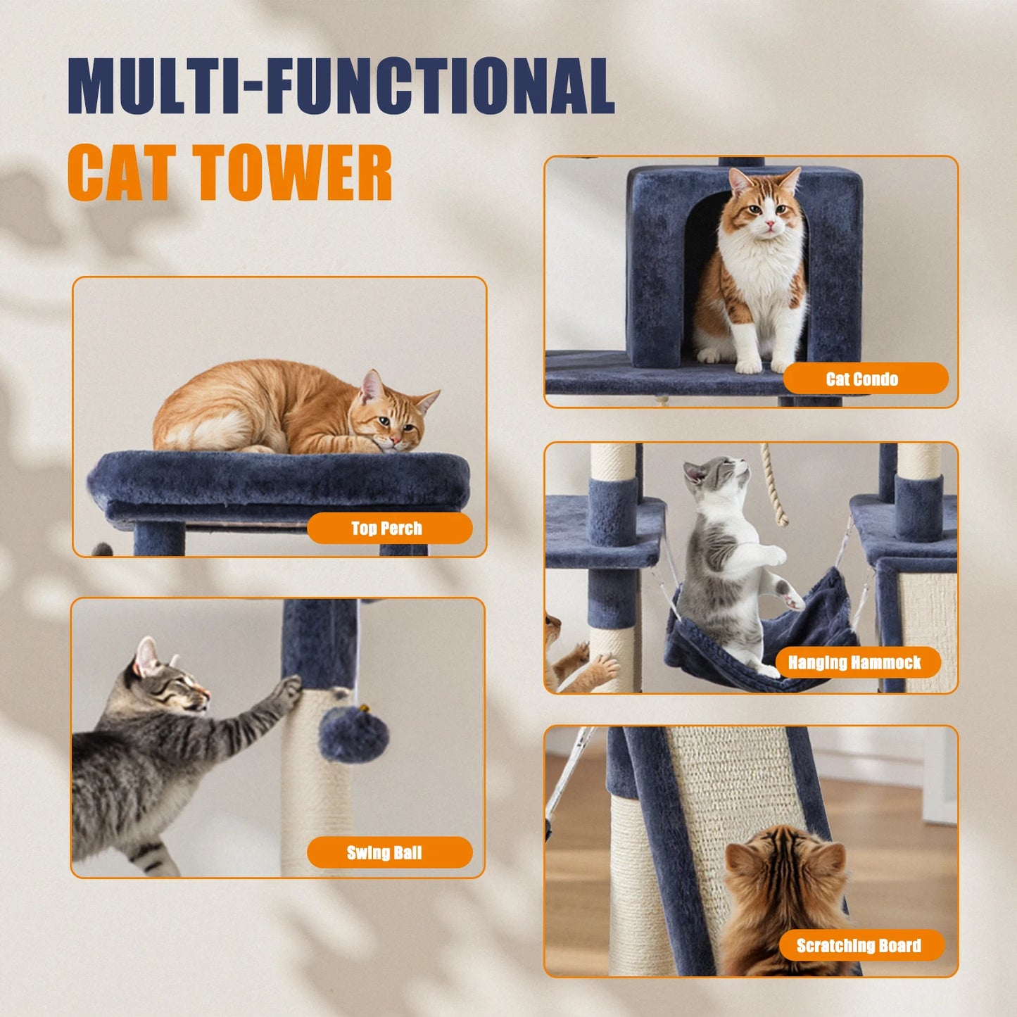 MCQ Cat Tree Tower Multi-Level Sisal Scratching Posts With Condo