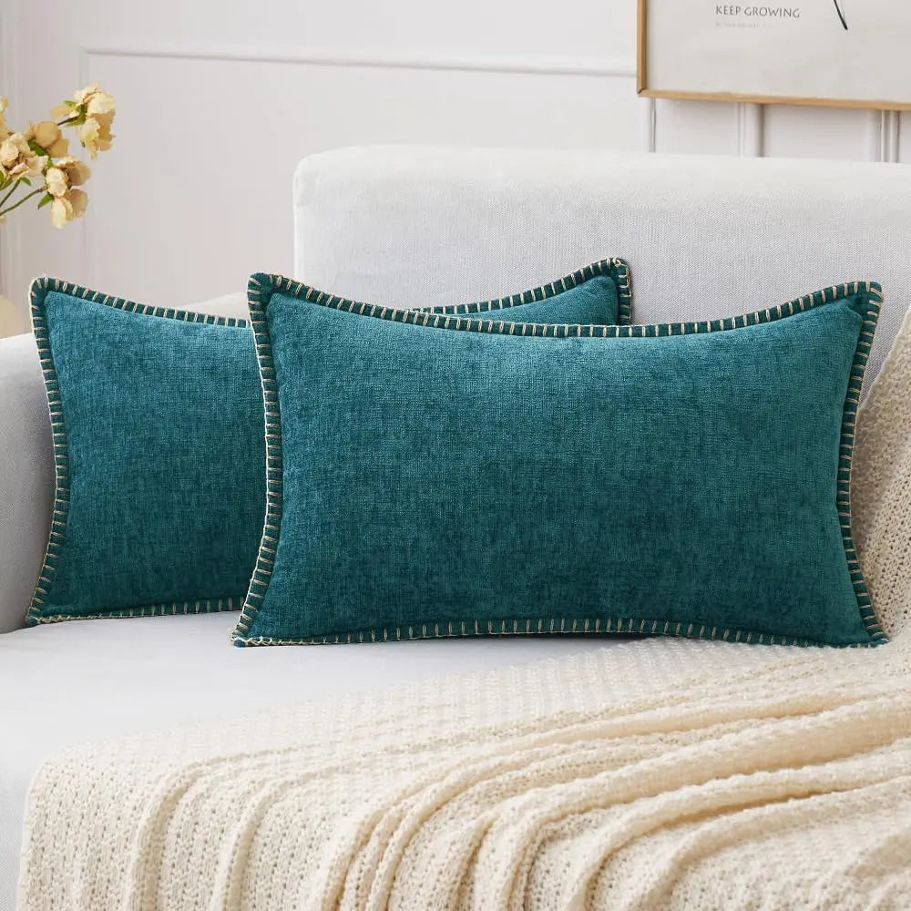 Pack of 2 Chenille Knit Pillow Covers with Embroidered Edges