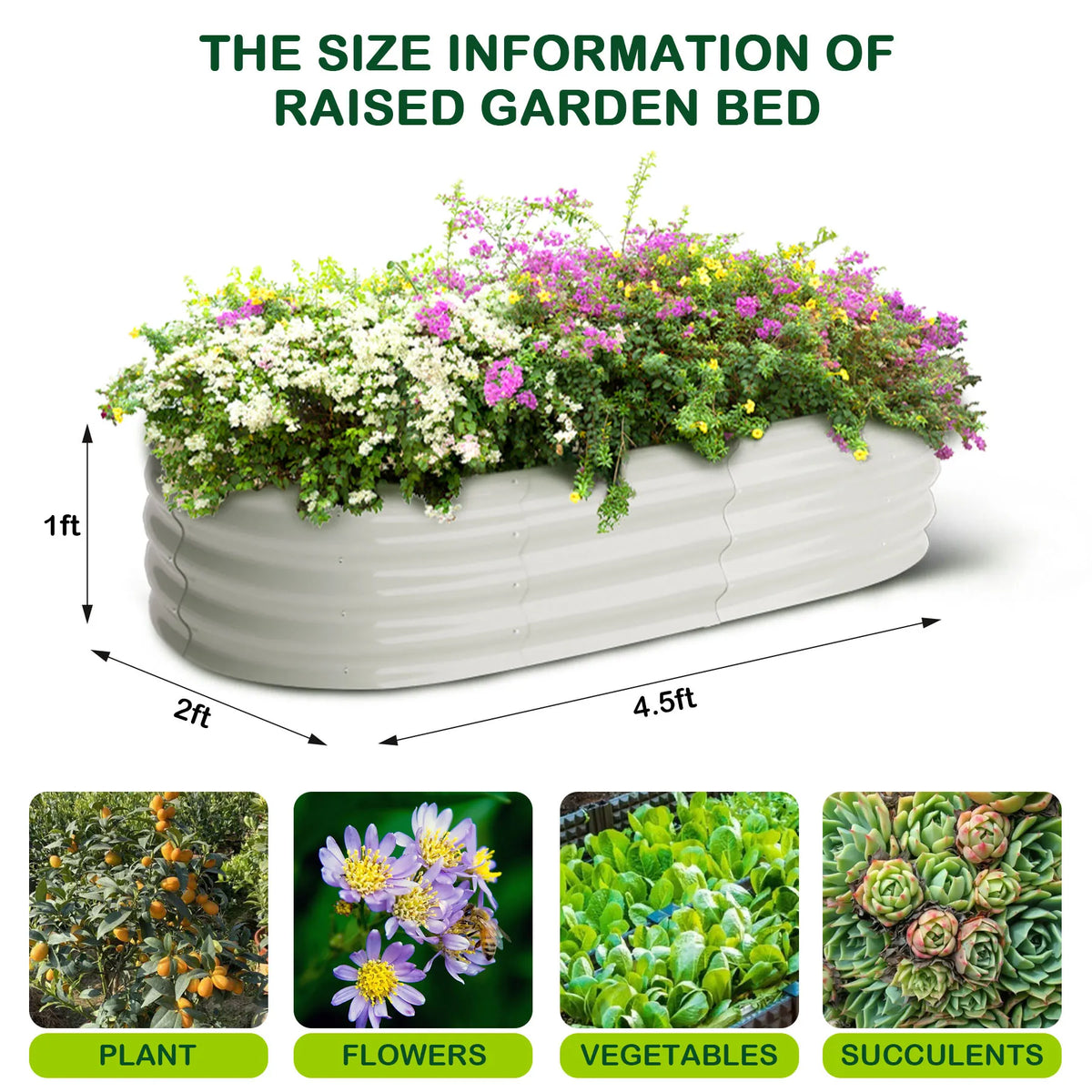 HiMISS Oval Galvanized Steel Raised Garden Bed Planter Box