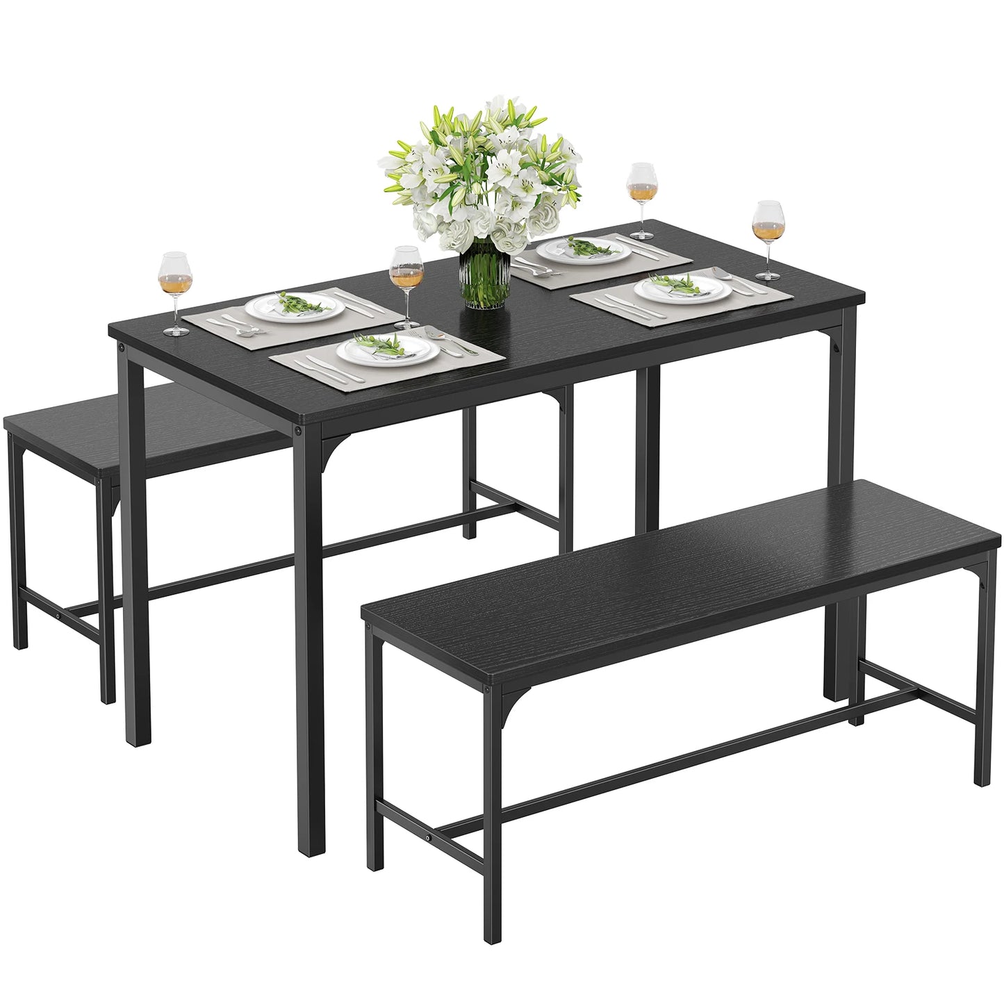 JHK 3-Piece Table And Chair Set With Metal Frame Space Saving