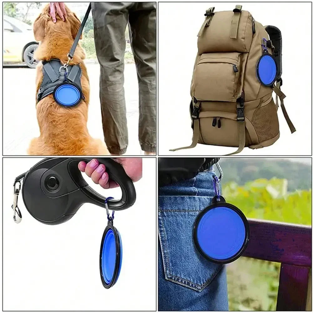 Folding Portable Silicone Dog Feeder Bowl 2-In-1 Pet Dispenser
