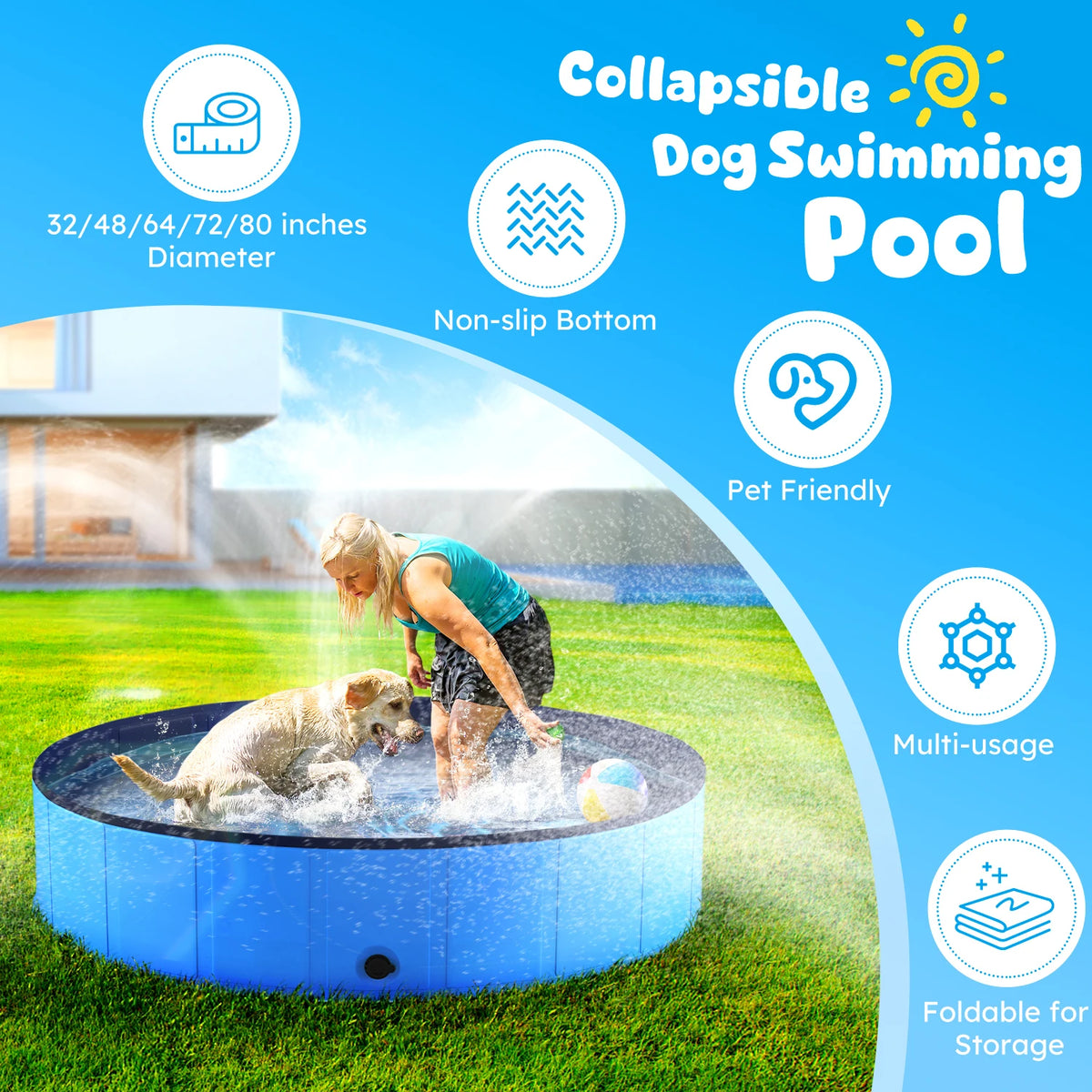 Portable Foldable Dog Pool And Bath Tub For Easy Washing