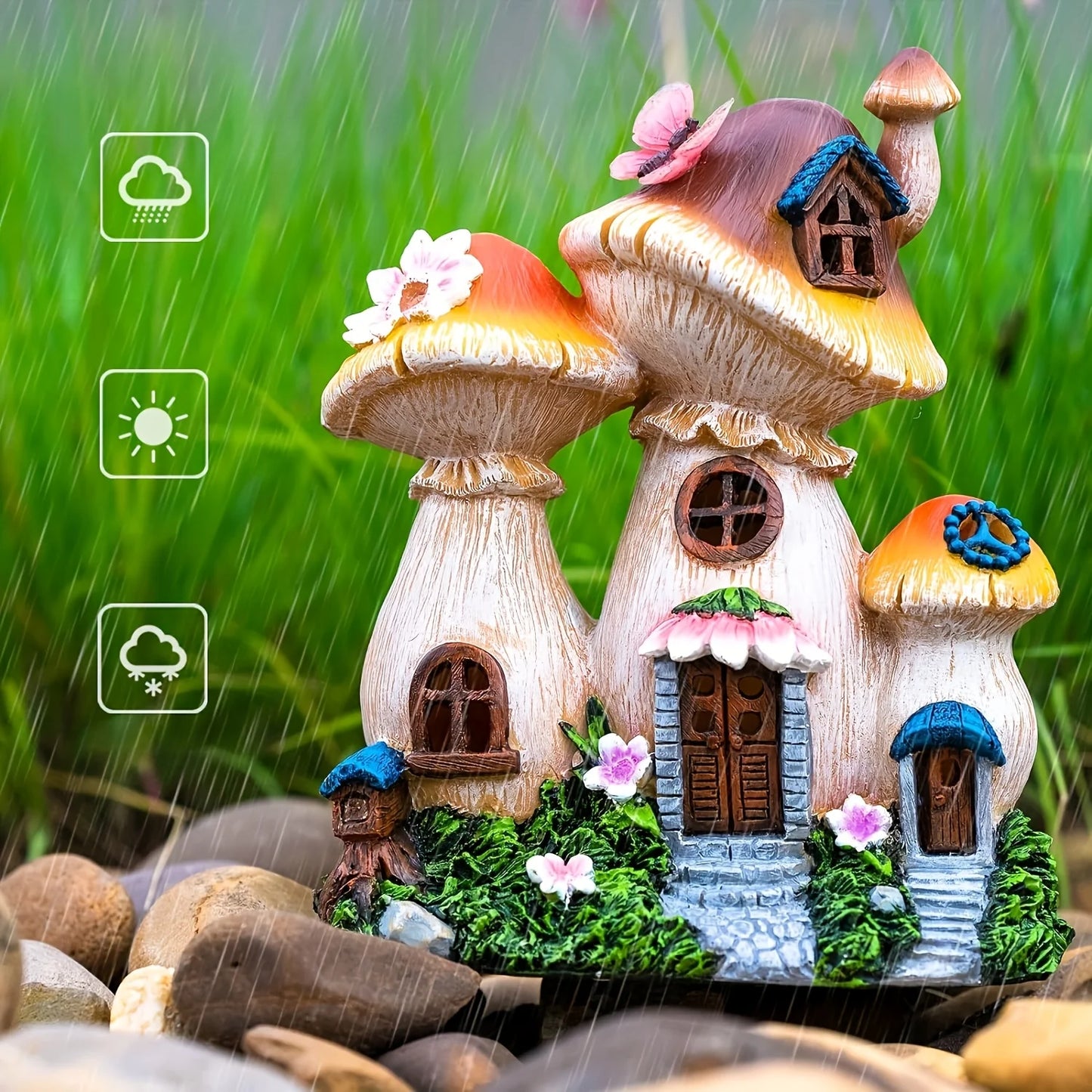 Outdoor Mushroom House Solar Garden Decorative Statue Light