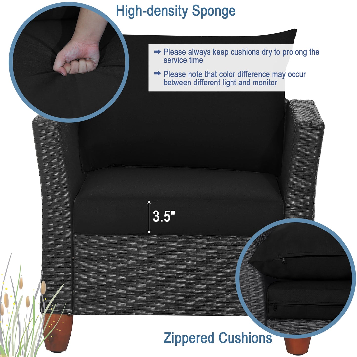 HOMASIS 3 Piece Patio Rattan Sofa Storage Table Wood Top
