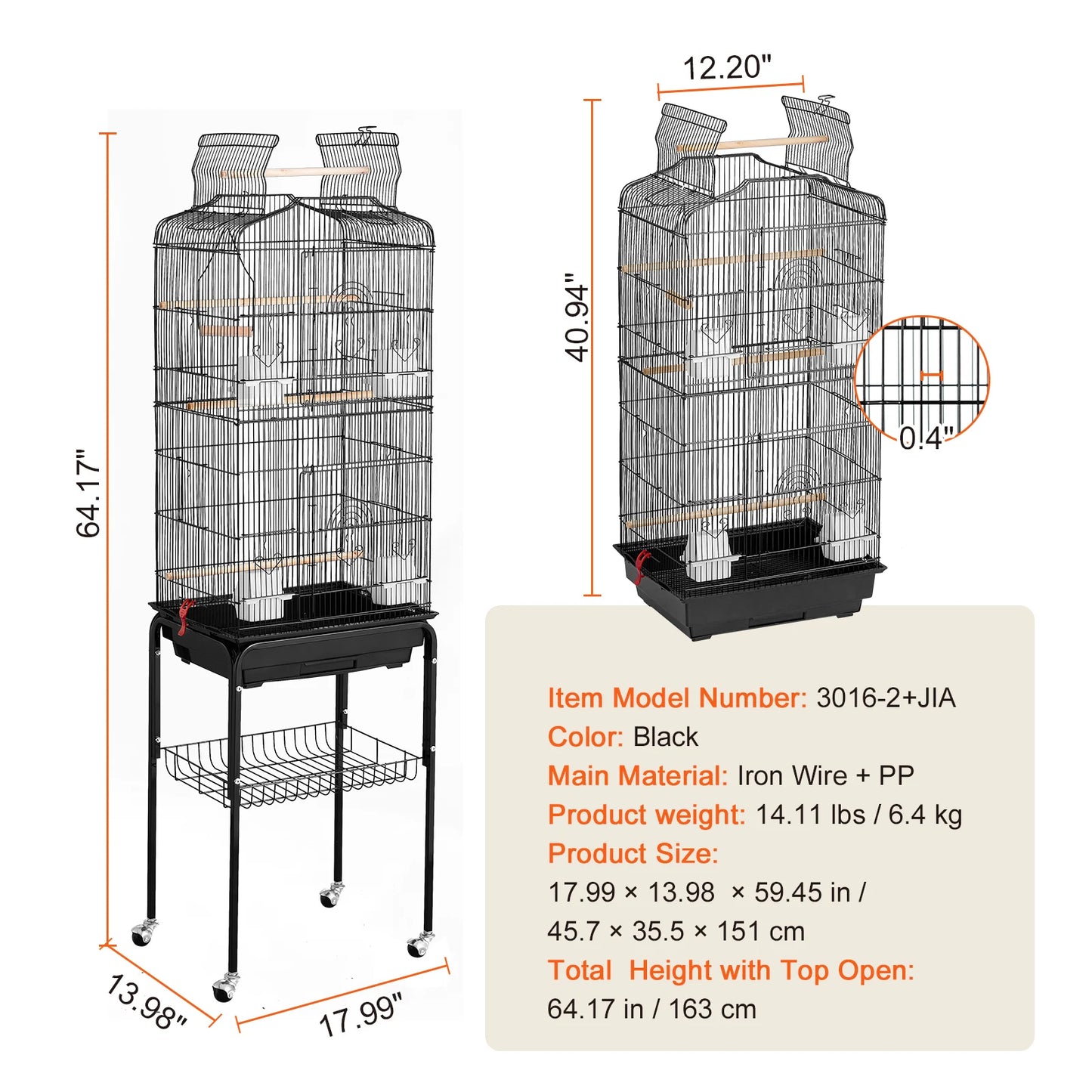 SucceBuy Open Top Parrot Bird Cage With Swing For Travel