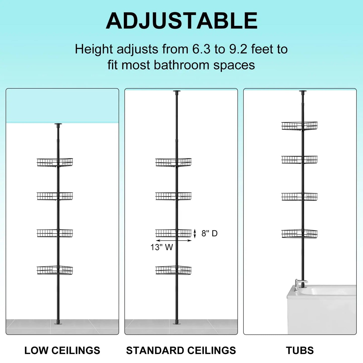 HiMISS Adjustable Bathroom Organizer Shelves With Built In Towel Bars