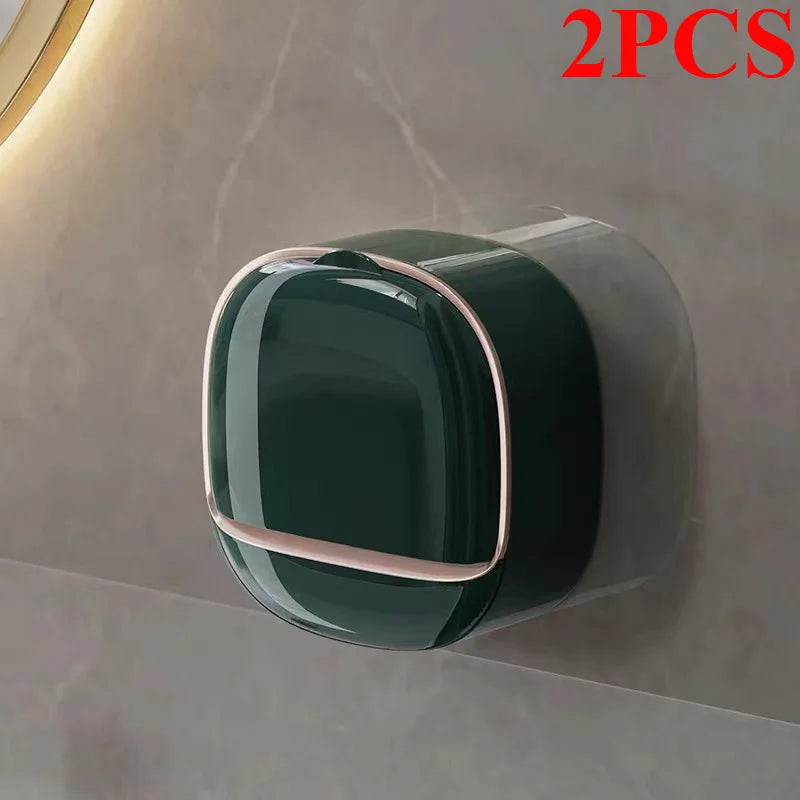 Wall Mounted Soap Box With Lid Drainage Tray Bathroom Organizer