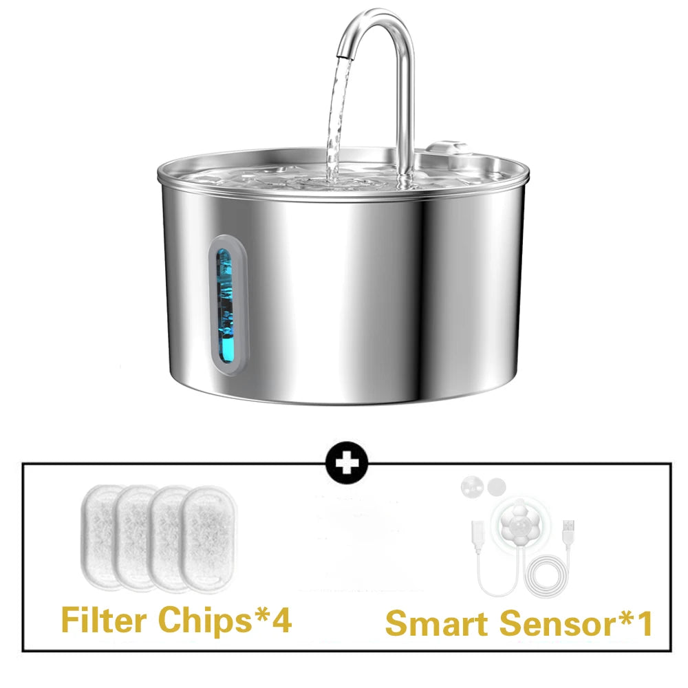 Stainless Steel Cat And Dog Water Fountain 2.2L LED Window
