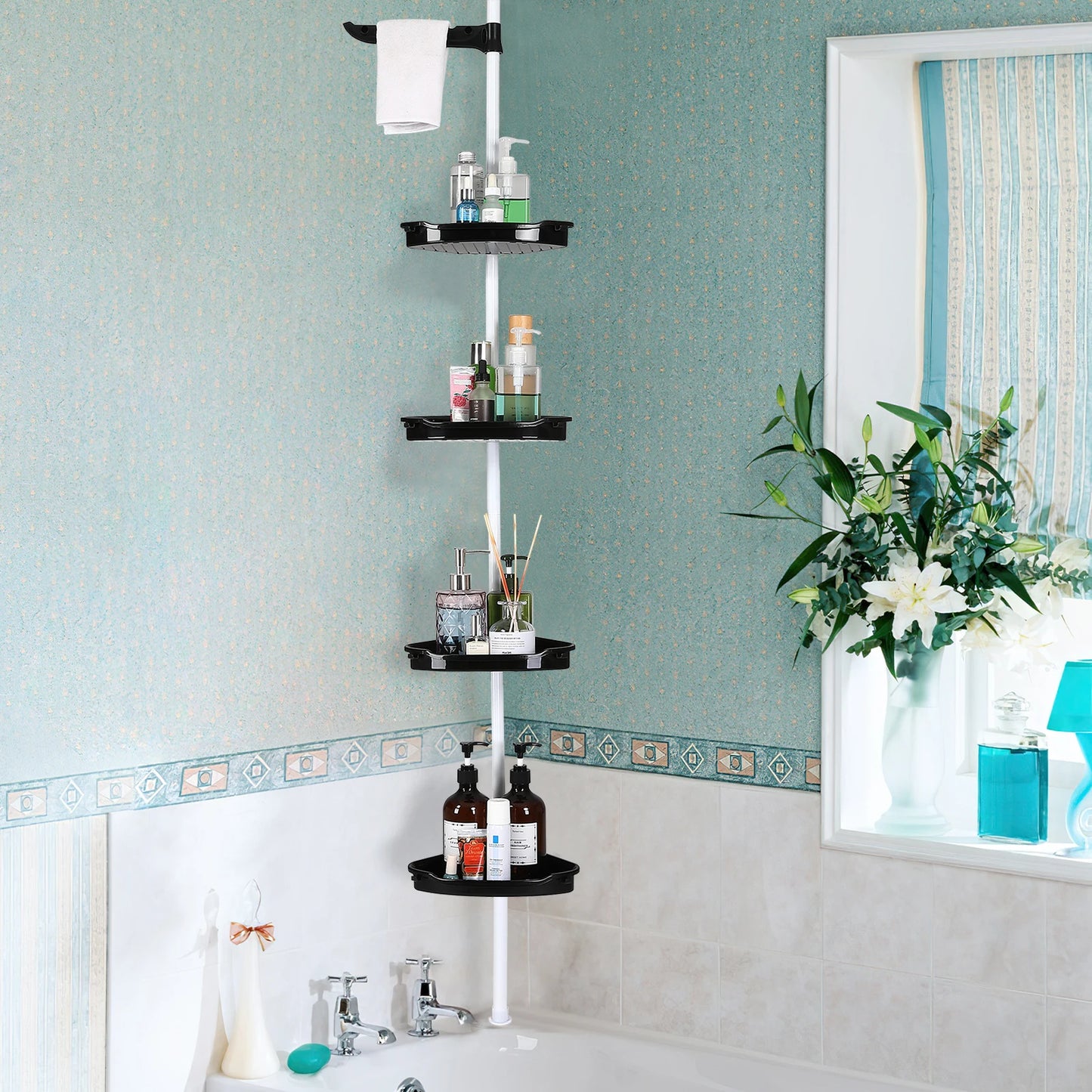HiMISS Corner Shower Caddy With Tension Pole Four-Tier Organizer