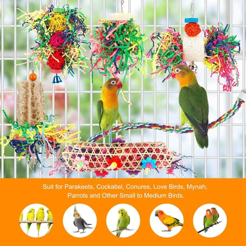 Bird Chew Toys Foraging Paper Balls Cage Hanging Six Pack