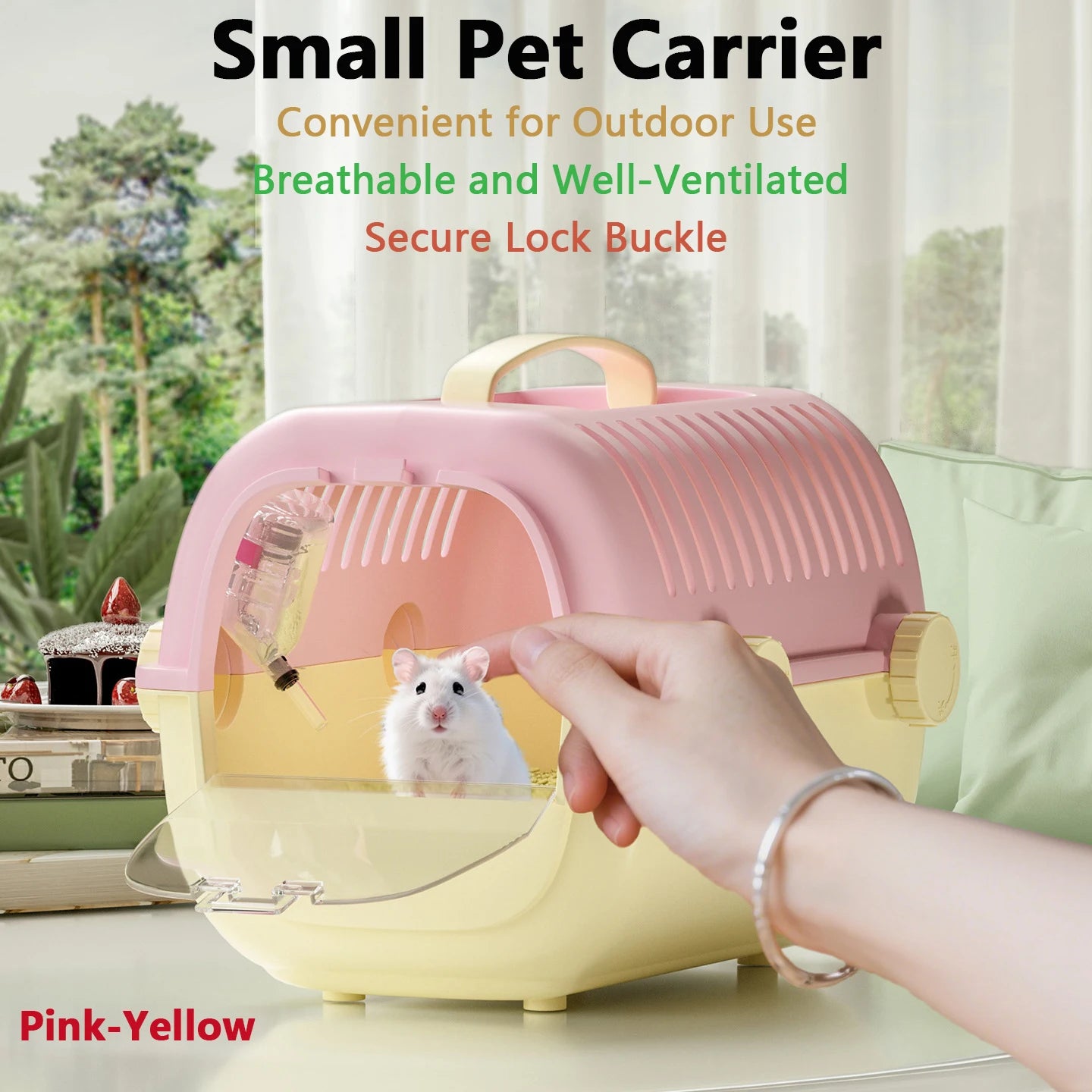 Luxury Hand Carry Pet Cage Travel Carrier For Small Animals With Water Bottle
