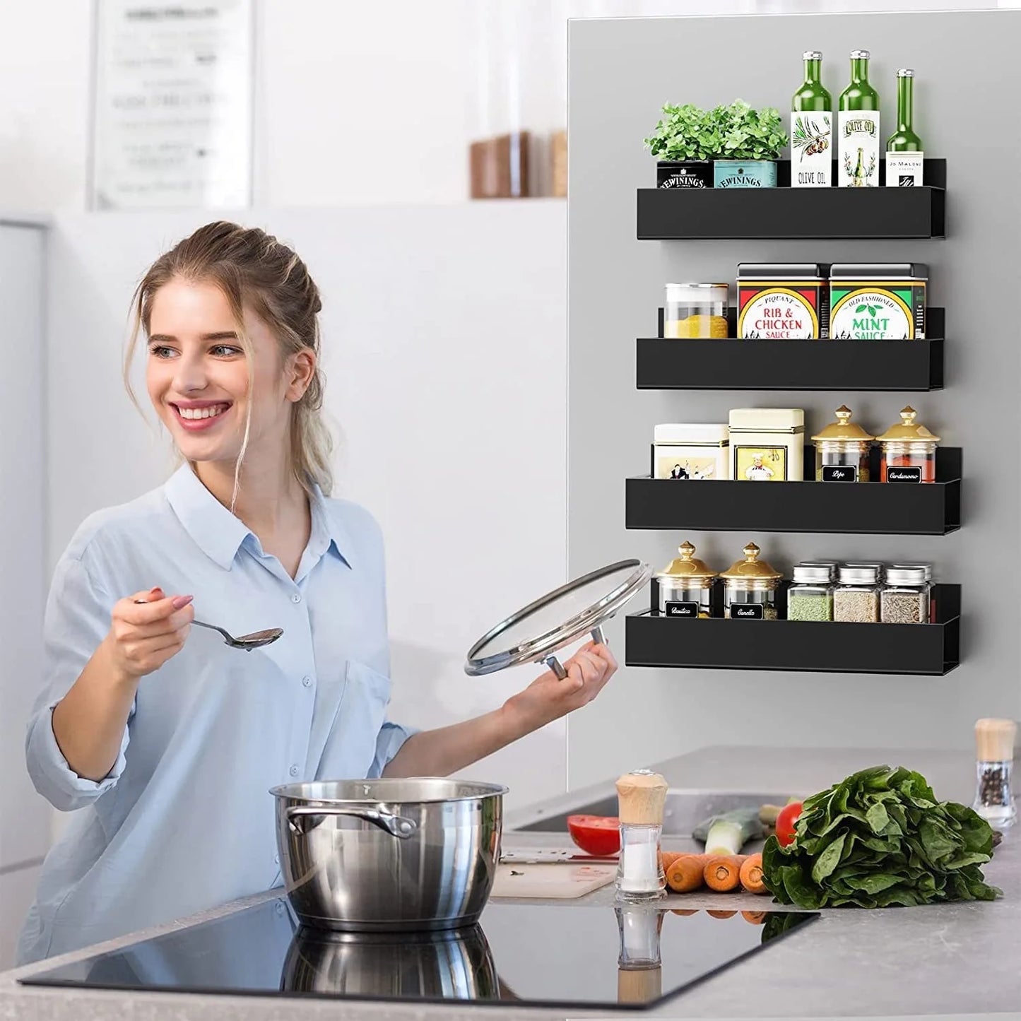 4 Pack Magnetic Spice Rack Organizer For Refrigerator Doors