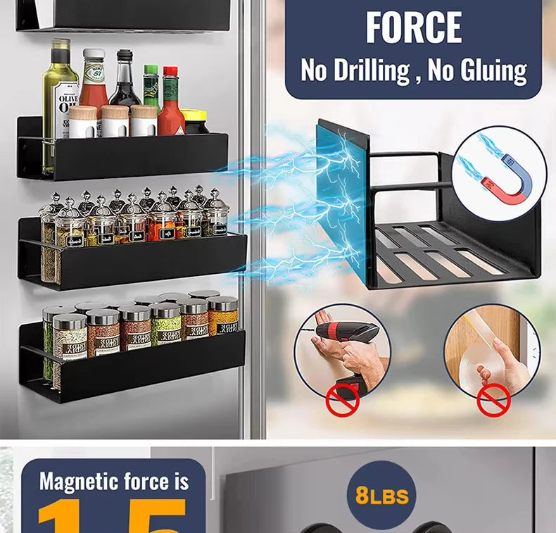 4 Pack Magnetic Spice Rack Organizer For Refrigerator Doors