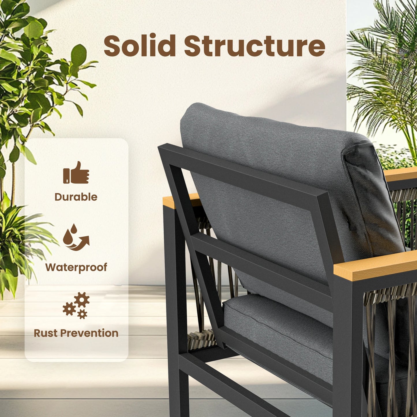 Four-Piece Outdoor Patio Set With Wicker Handrails All-Weather Plastic-Wood