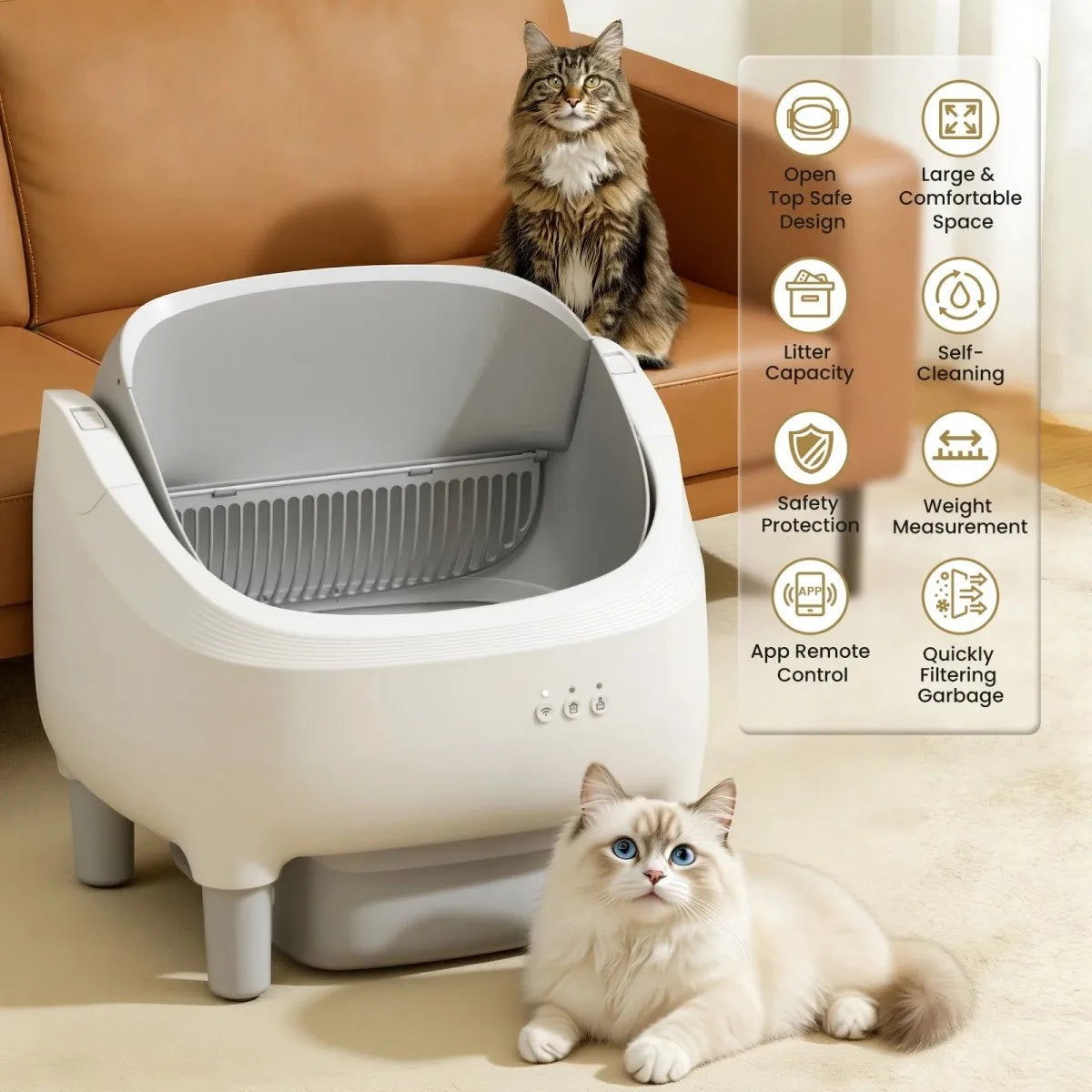 Self Cleaning Automatic Open Top Cat Litter Box Multiple Cats