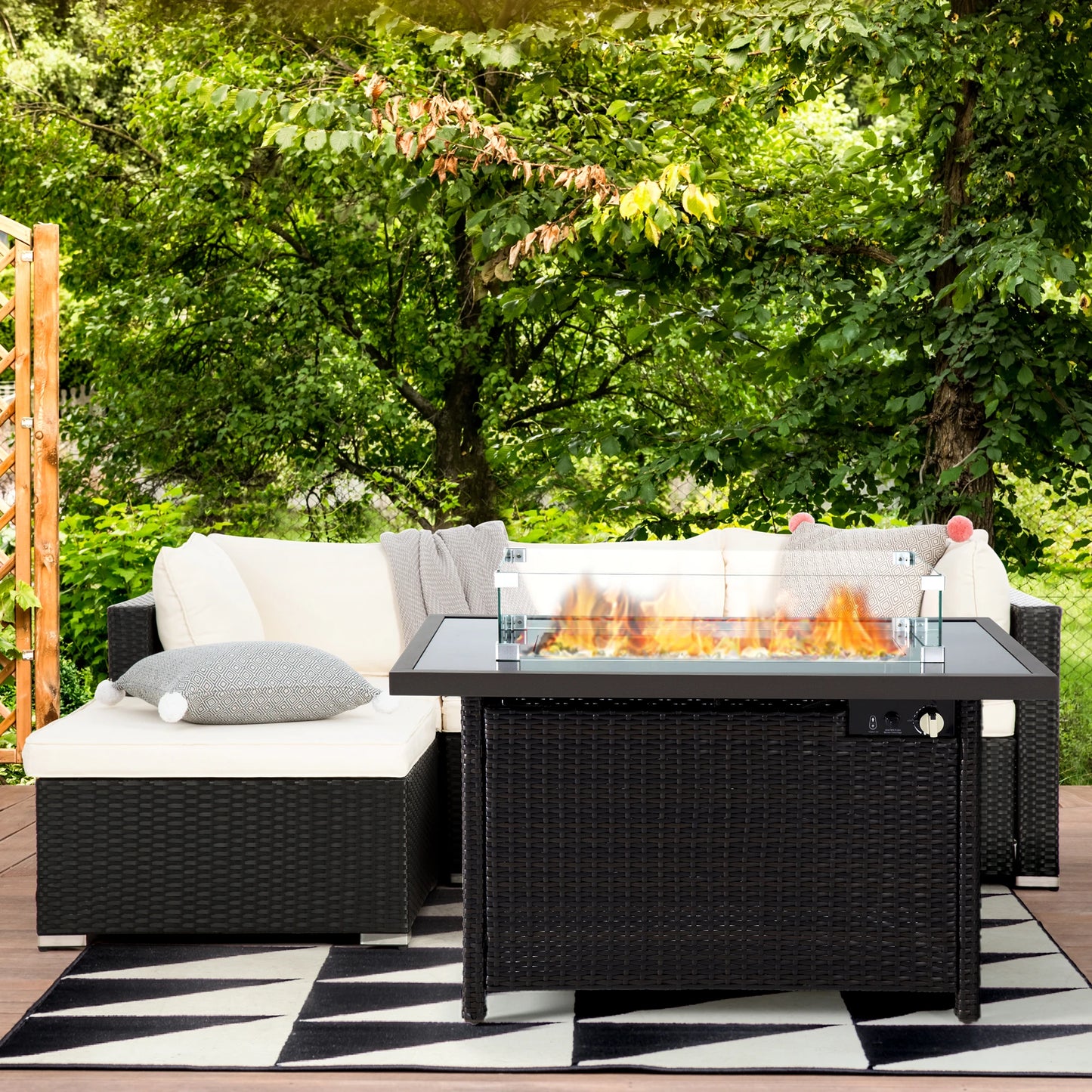 PAMAPIC 50,000 BTU Auto-Ignition Fire Pit Table Glass Wind Guard