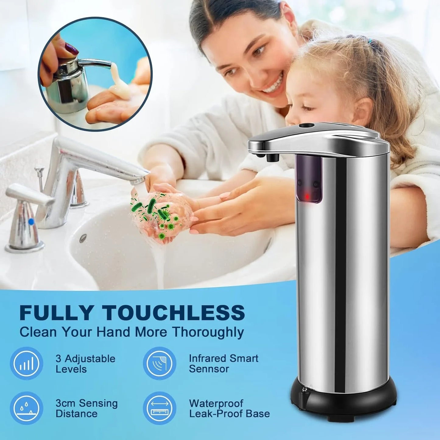 Touchless Infrared Soap Dispenser, Large Capacity for Kitchen Bathroom