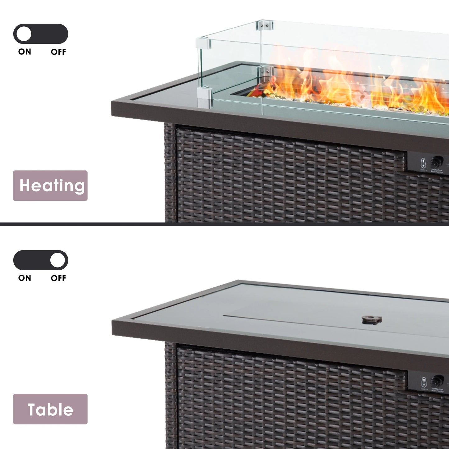 PAMAPIC 50,000 BTU Auto-Ignition Fire Pit Table Glass Wind Guard